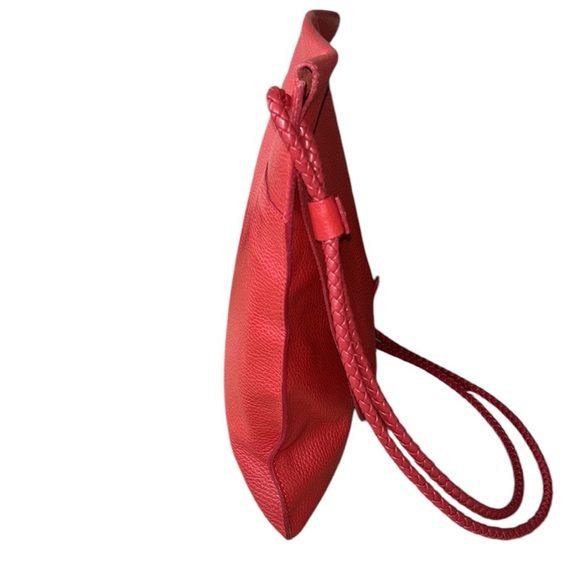 Falor Le Borse Italian Red Pebbled Leather Envelope Shoulder Bag Hobo Satchel - Picture 9 of 16